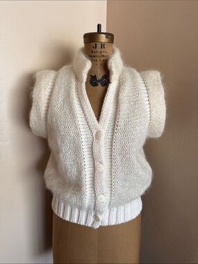 Vintage FIA Kid Mohair Wool Cream Puff Sleeve Cardigan M